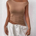Style Street Hipster Polyester Pullover Cross Collar Slim Fit Women'S T-Shirt Black
