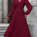 New Mid-Hairball Diagonal Collar, Lantern Sleeves, Pleated Waist Dress,