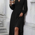 New Mid-Hairball Diagonal Collar, Lantern Sleeves, Pleated Waist Dress,