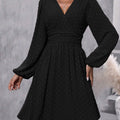 Jacquard V-Neck Lantern Sleeve Dress