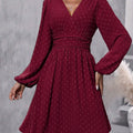 Jacquard V-Neck Lantern Sleeve Dress