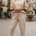 Crew Neck Long Sleeve Suit Pocket Pants Women'S