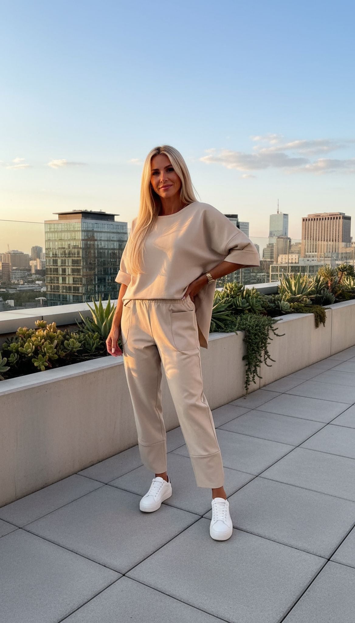 Crew Neck Long Sleeve Suit Pocket Pants Women'S