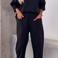 Crew Neck Long Sleeve Suit Pocket Pants Women'S