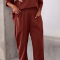 Crew Neck Long Sleeve Suit Pocket Pants Women'S