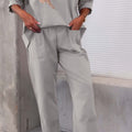 Crew Neck Long Sleeve Suit Pocket Pants Women'S