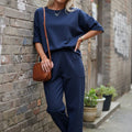 Crew Neck Long Sleeve Suit Pocket Pants Women'S