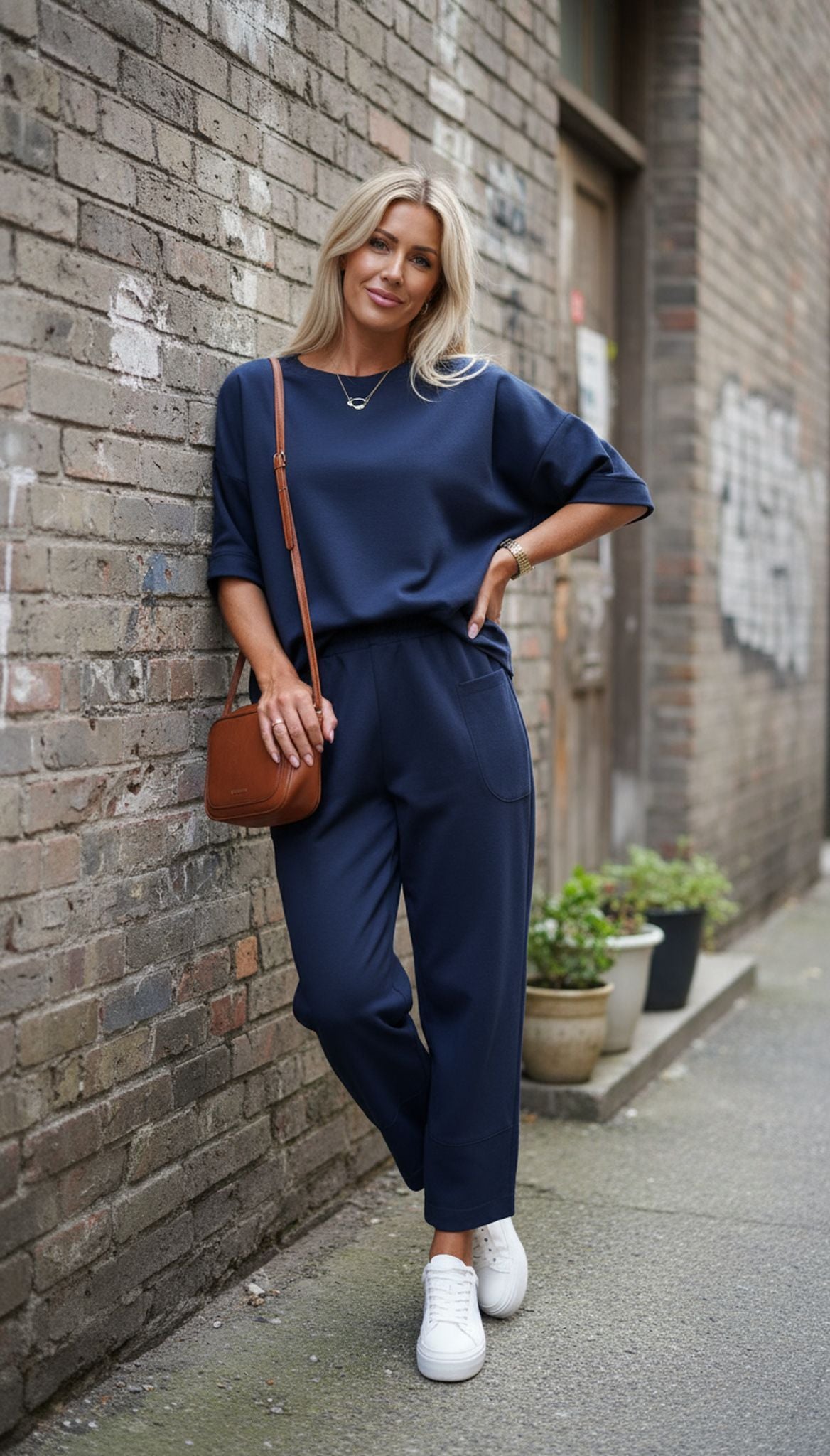 Crew Neck Long Sleeve Suit Pocket Pants Women'S