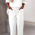Crew Neck Long Sleeve Suit Pocket Pants Women'S