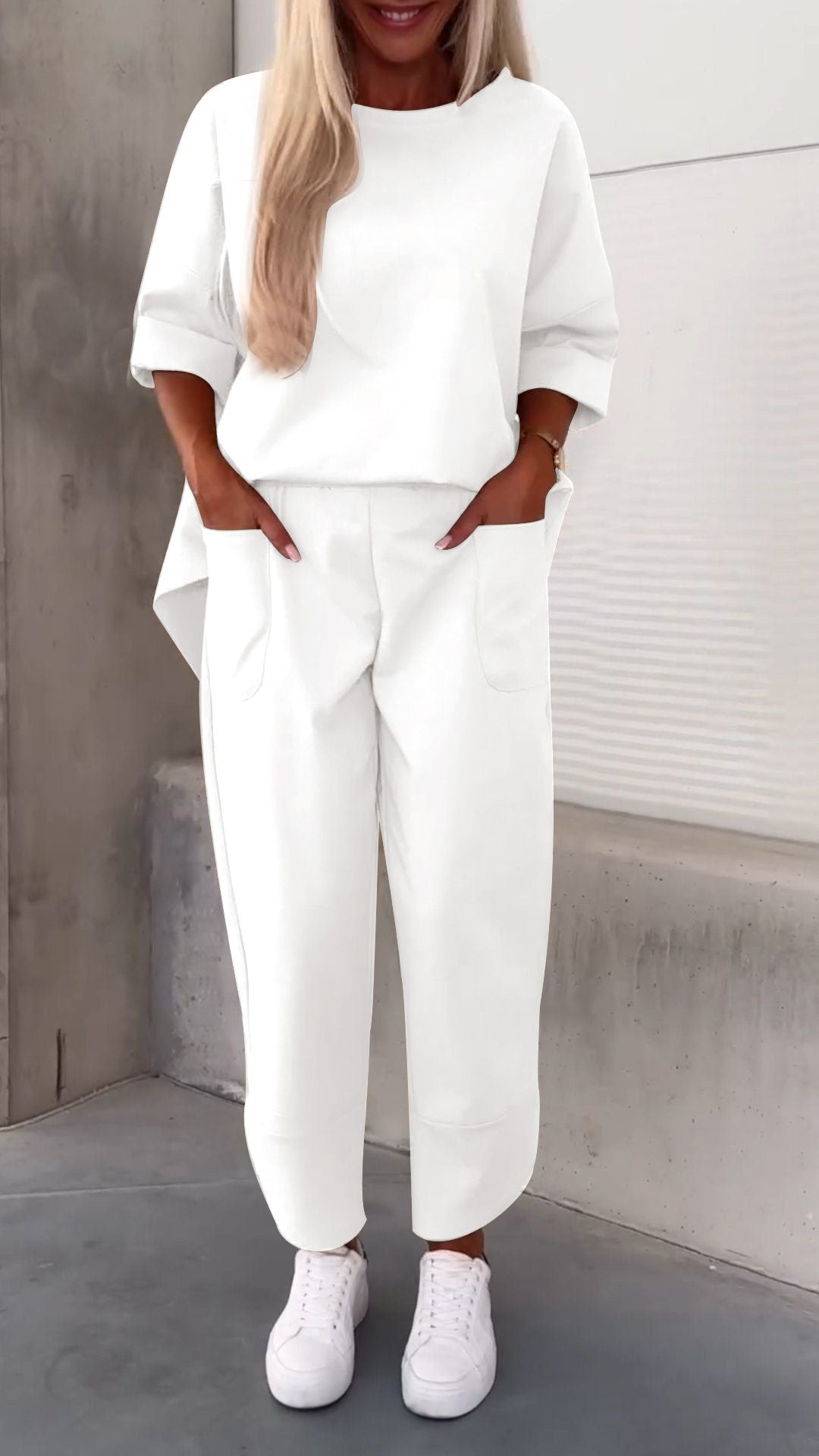 Crew Neck Long Sleeve Suit Pocket Pants Women'S