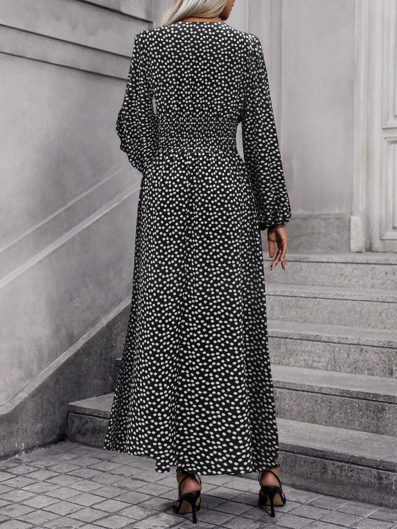 Women'S Lantern Sleeve Pull-Up High Slit Dress