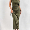 New Slanted Shoulder One-Shoulder Slim Pleated Long Skirt Dress
