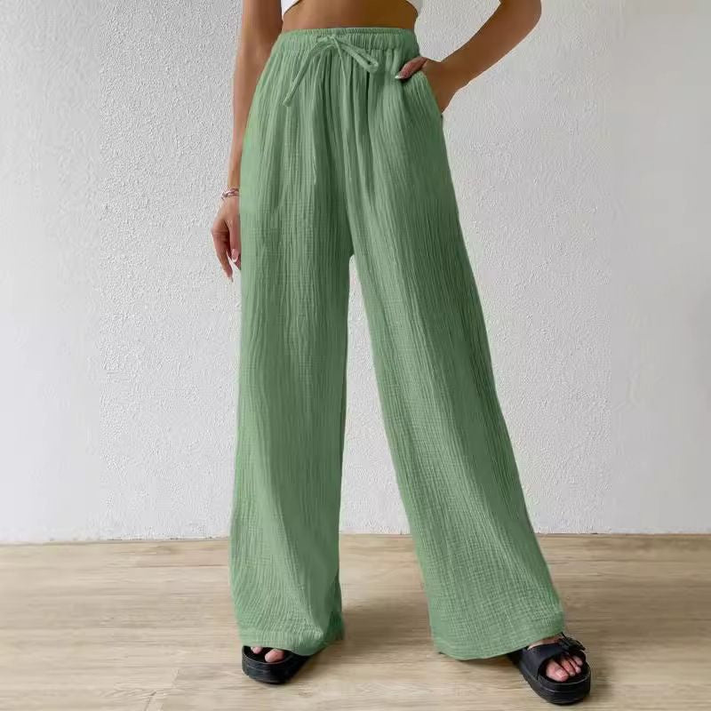 Versatile Elasticated Casual Solid Color Trousers Wide-Leg Pants