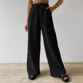 Versatile Elasticated Casual Solid Color Trousers Wide-Leg Pants