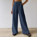 Versatile Elasticated Casual Solid Color Trousers Wide-Leg Pants