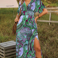 Autumn New Fashion V-Neck Loose Boho Print Slit Dress