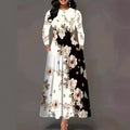 High Waist Plus Size Pockets Round Neck Long Sleeves Big Swing Skirt Dress Long Skirt Women