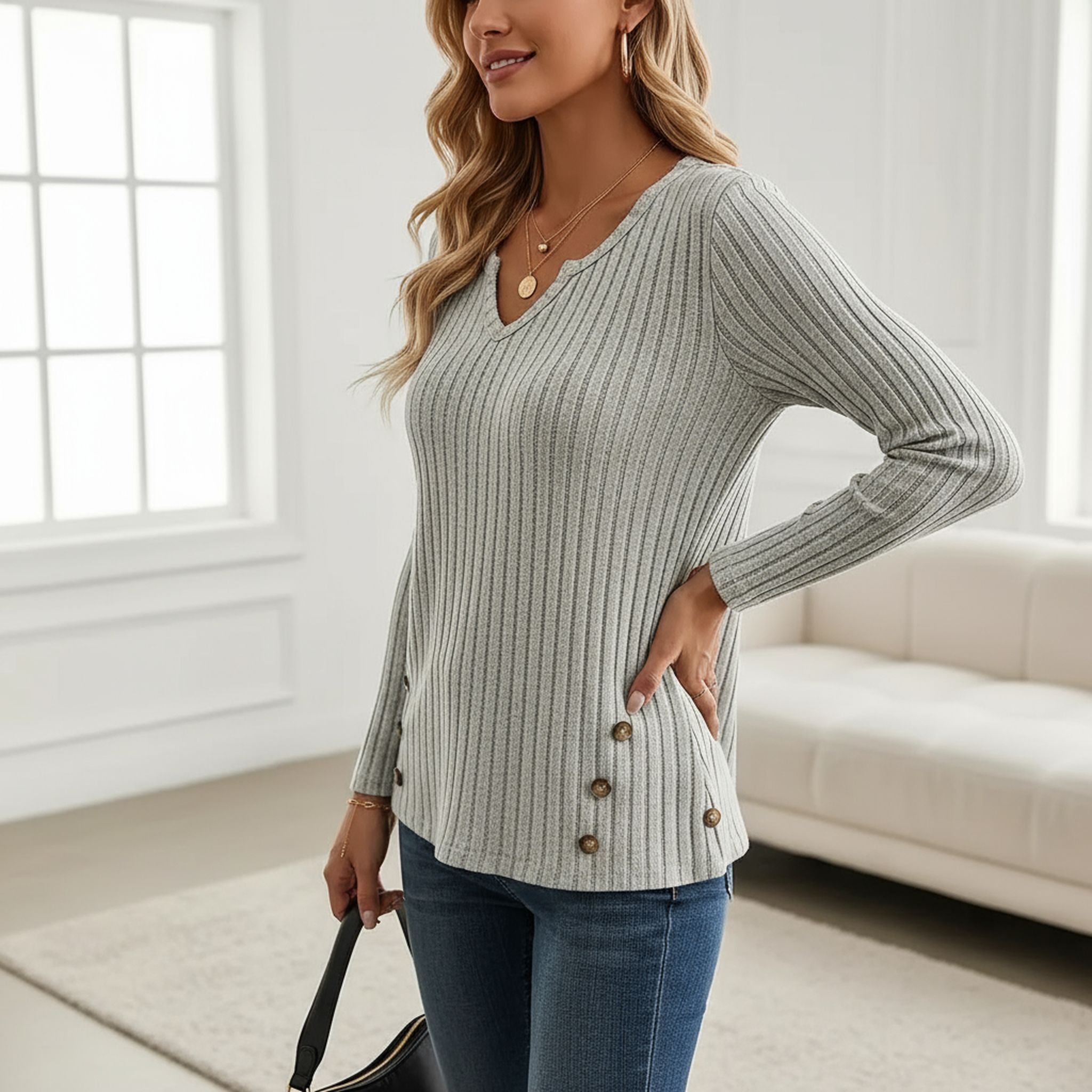 Button-Down Sweater Long Sleeve Top Pullover Girl