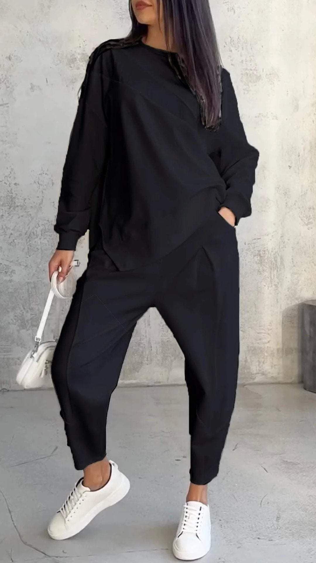 Casual Crew Neck Loose Irregular Long-Sleeved Sweatshirt Set