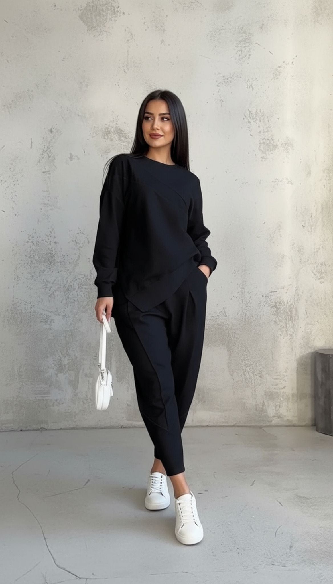Casual Crew Neck Loose Irregular Long-Sleeved Sweatshirt Set