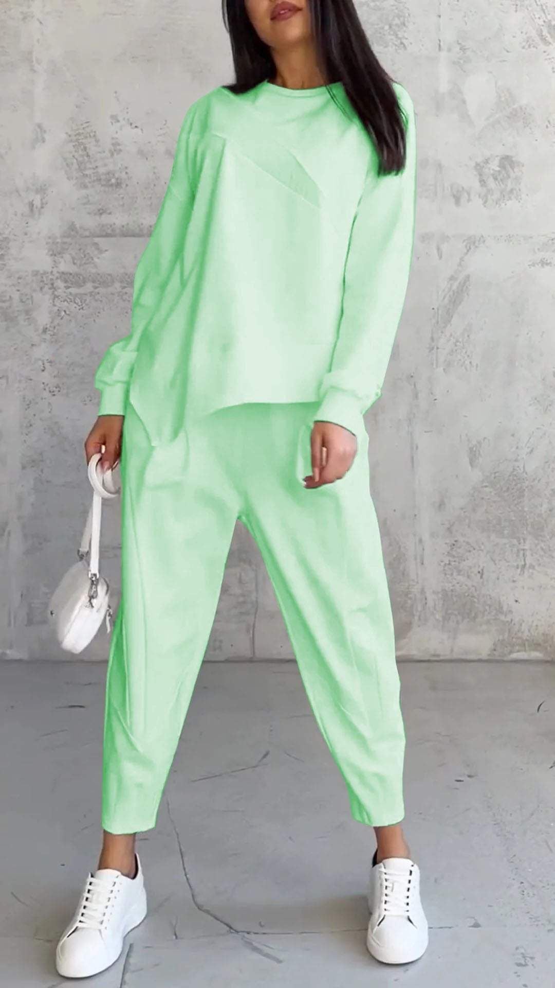 Casual Crew Neck Loose Irregular Long-Sleeved Sweatshirt Set