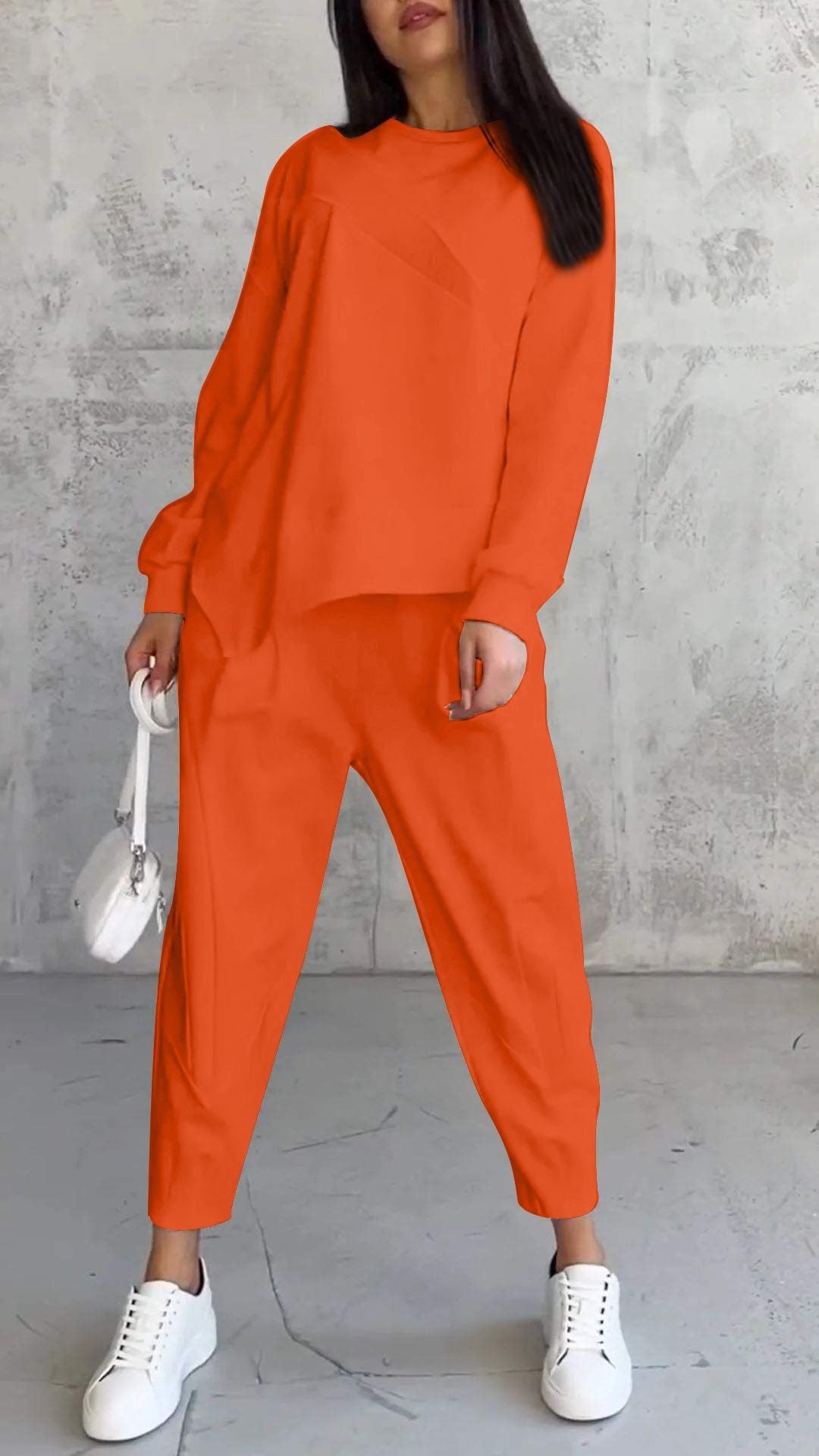 Casual Crew Neck Loose Irregular Long-Sleeved Sweatshirt Set