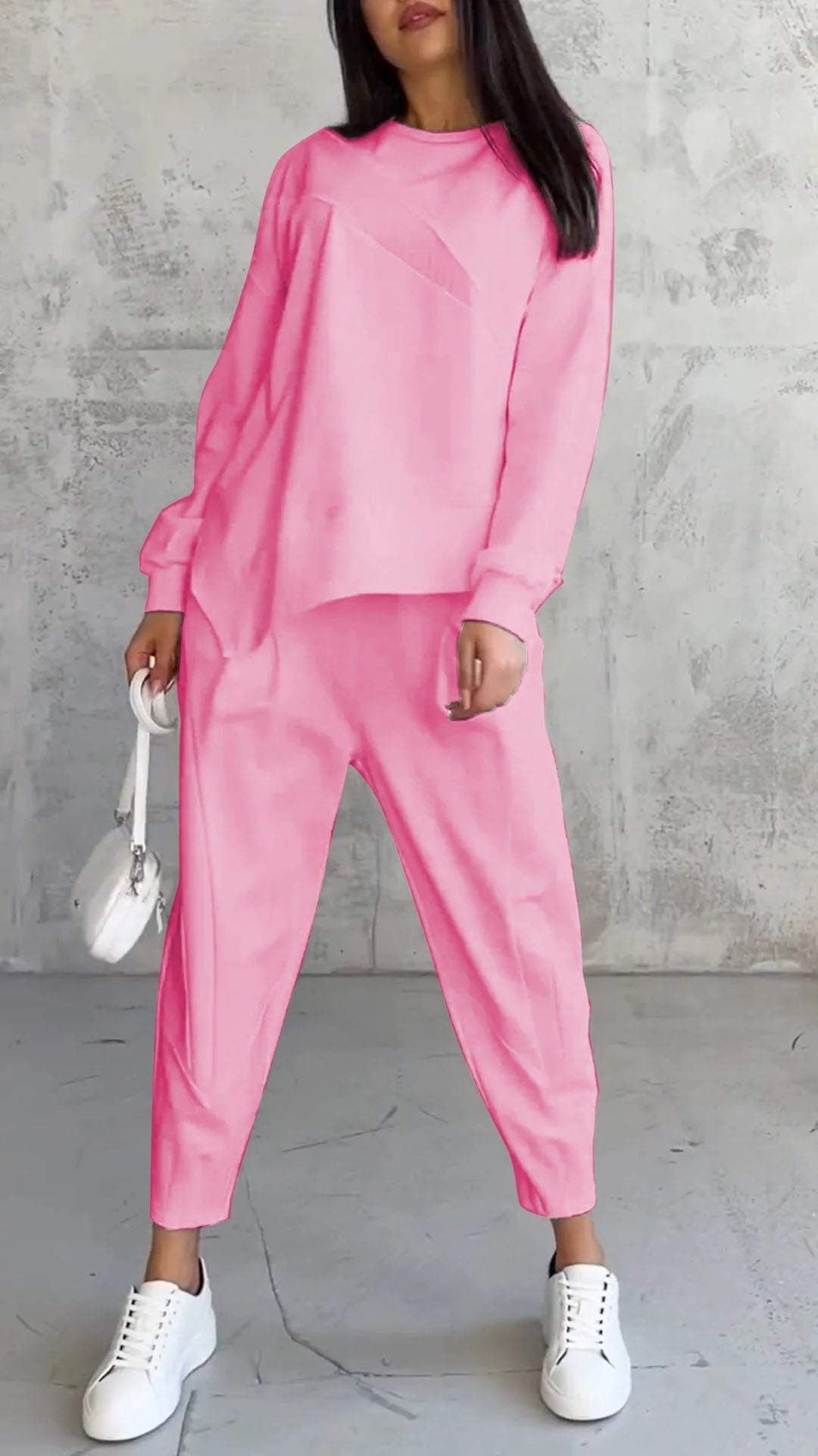 Casual Crew Neck Loose Irregular Long-Sleeved Sweatshirt Set