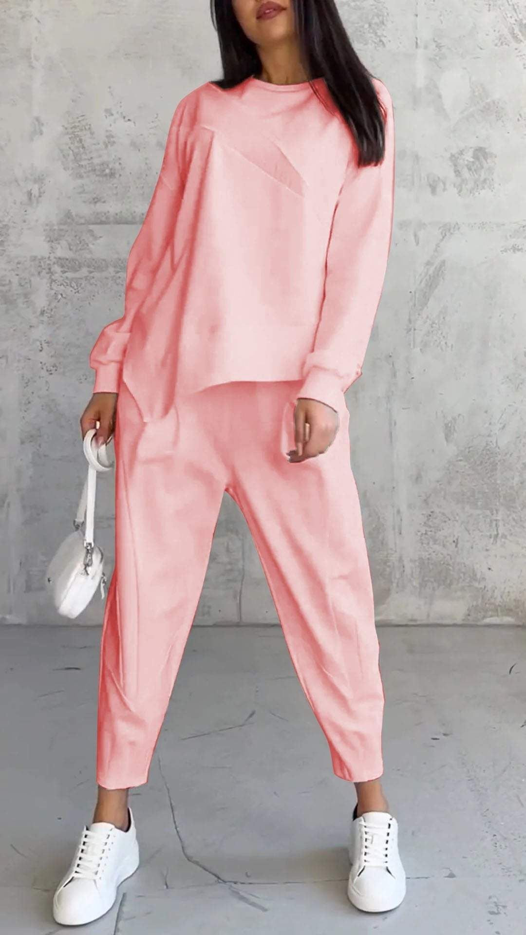 Casual Crew Neck Loose Irregular Long-Sleeved Sweatshirt Set