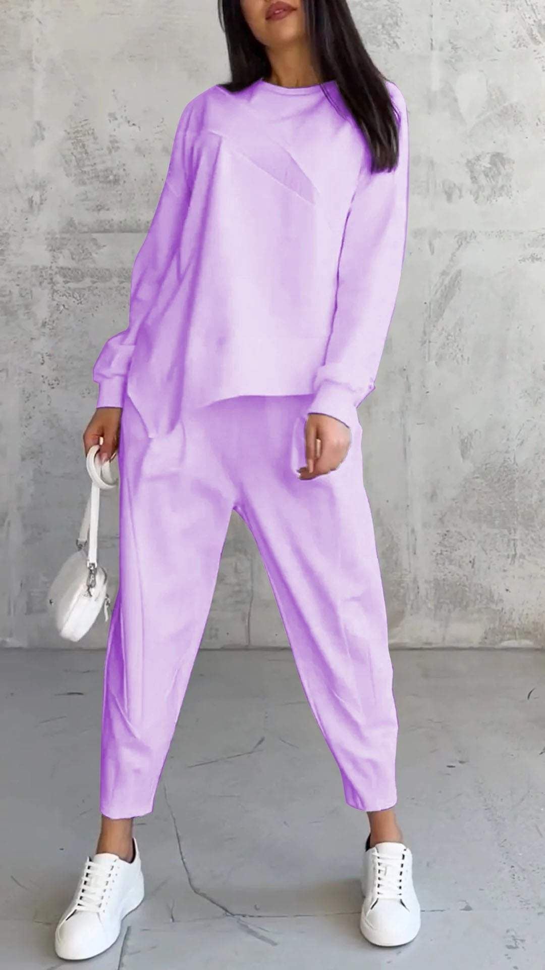 Casual Crew Neck Loose Irregular Long-Sleeved Sweatshirt Set