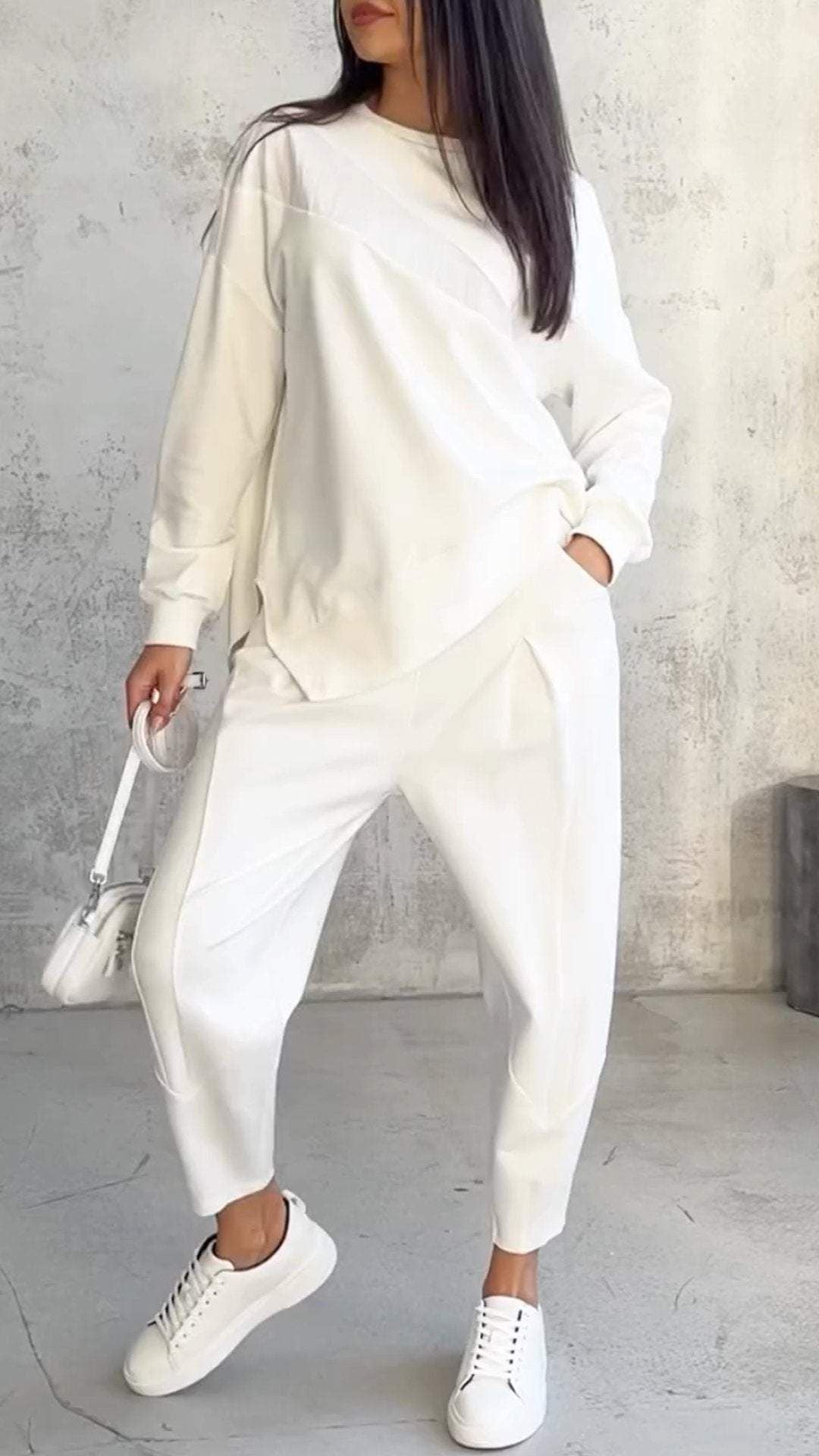 Casual Crew Neck Loose Irregular Long-Sleeved Sweatshirt Set