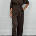 Casual Fashion Lace-Up Long Sleeve Top And Pant Suit