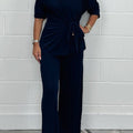 Casual Fashion Lace-Up Long Sleeve Top And Pant Suit