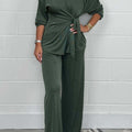 Casual Fashion Lace-Up Long Sleeve Top And Pant Suit