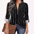 Elegant Striped Zipper Long Sleeve Shirt Top Women
