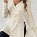 New Long-Sleeved Solid Color V-Neck Casual Home Pit Strip Top Thin