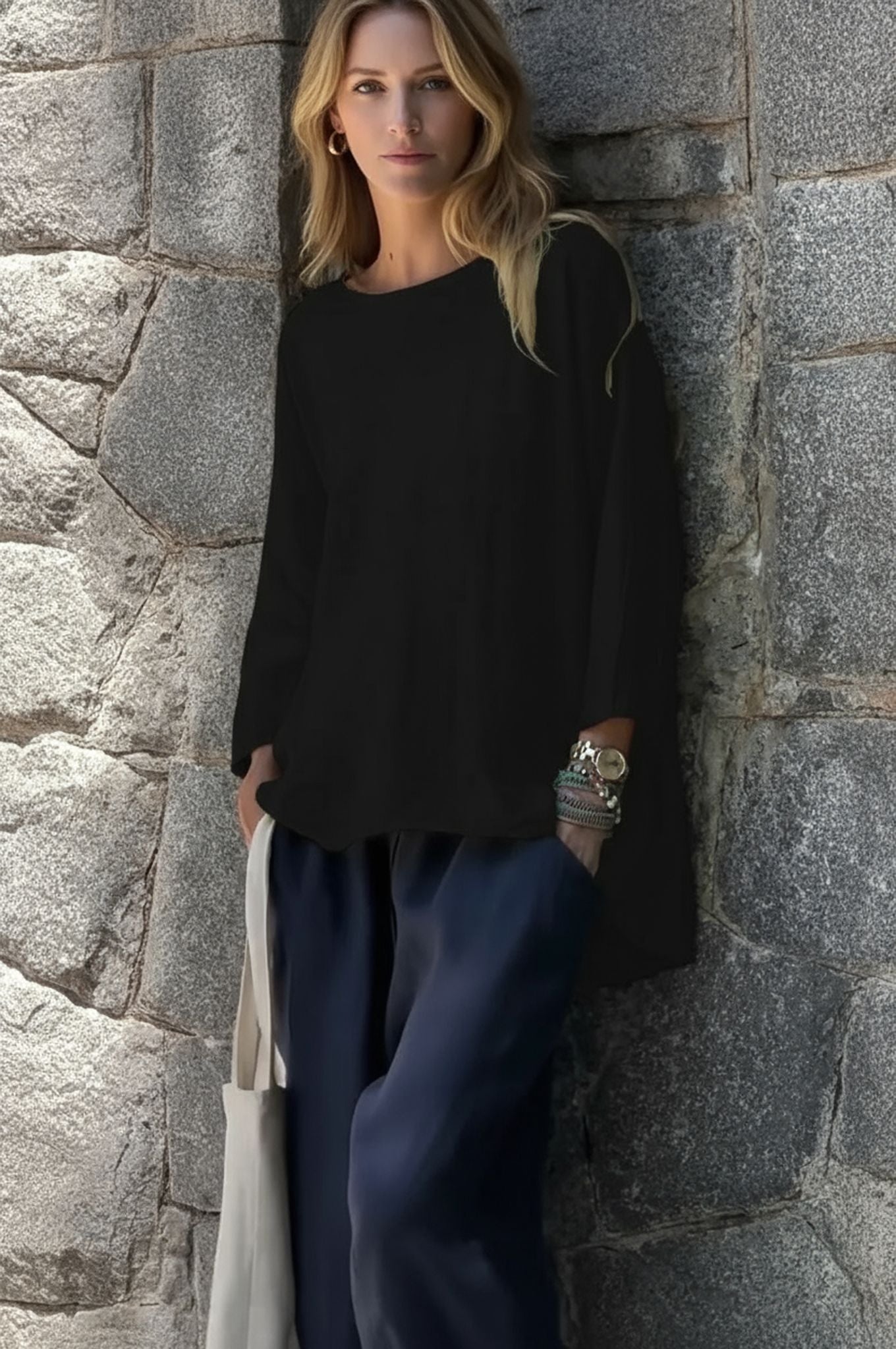 Sleeve Crew Neck Cotton And Linen Loose Shirt Top