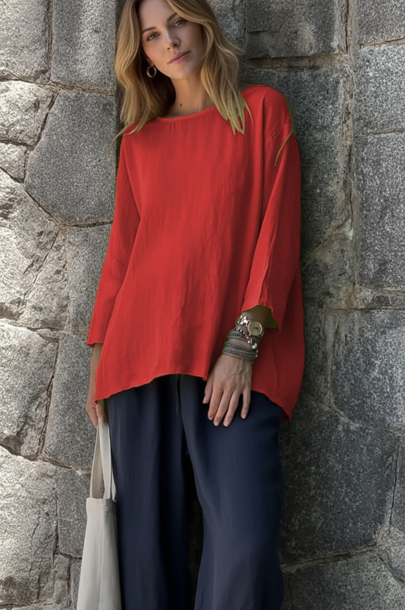 Sleeve Crew Neck Cotton And Linen Loose Shirt Top