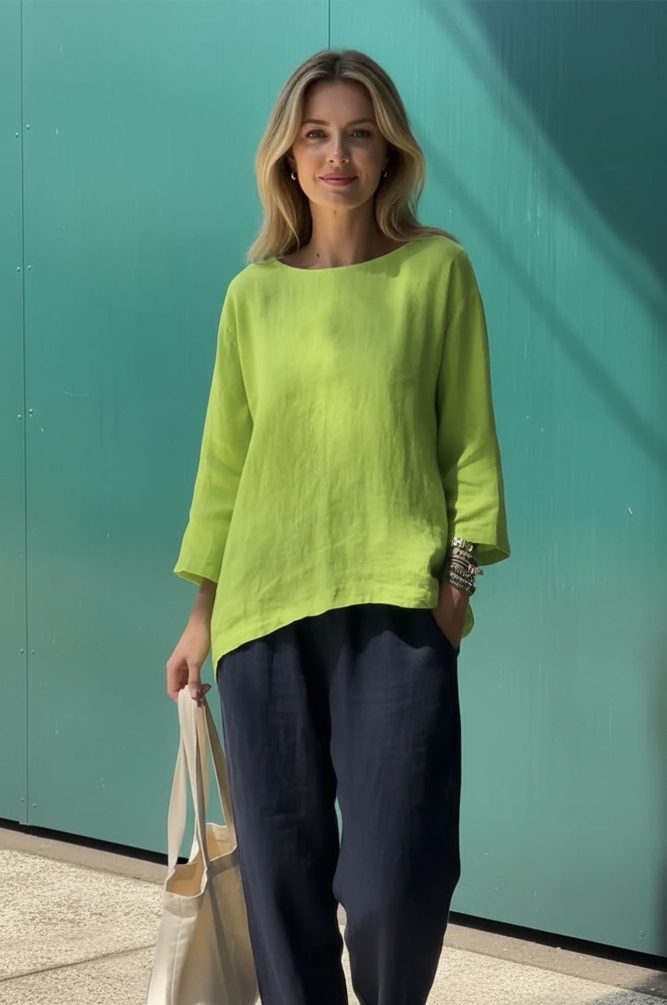Sleeve Crew Neck Cotton And Linen Loose Shirt Top