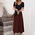 New Contrast Spliced V-Neck Dress
