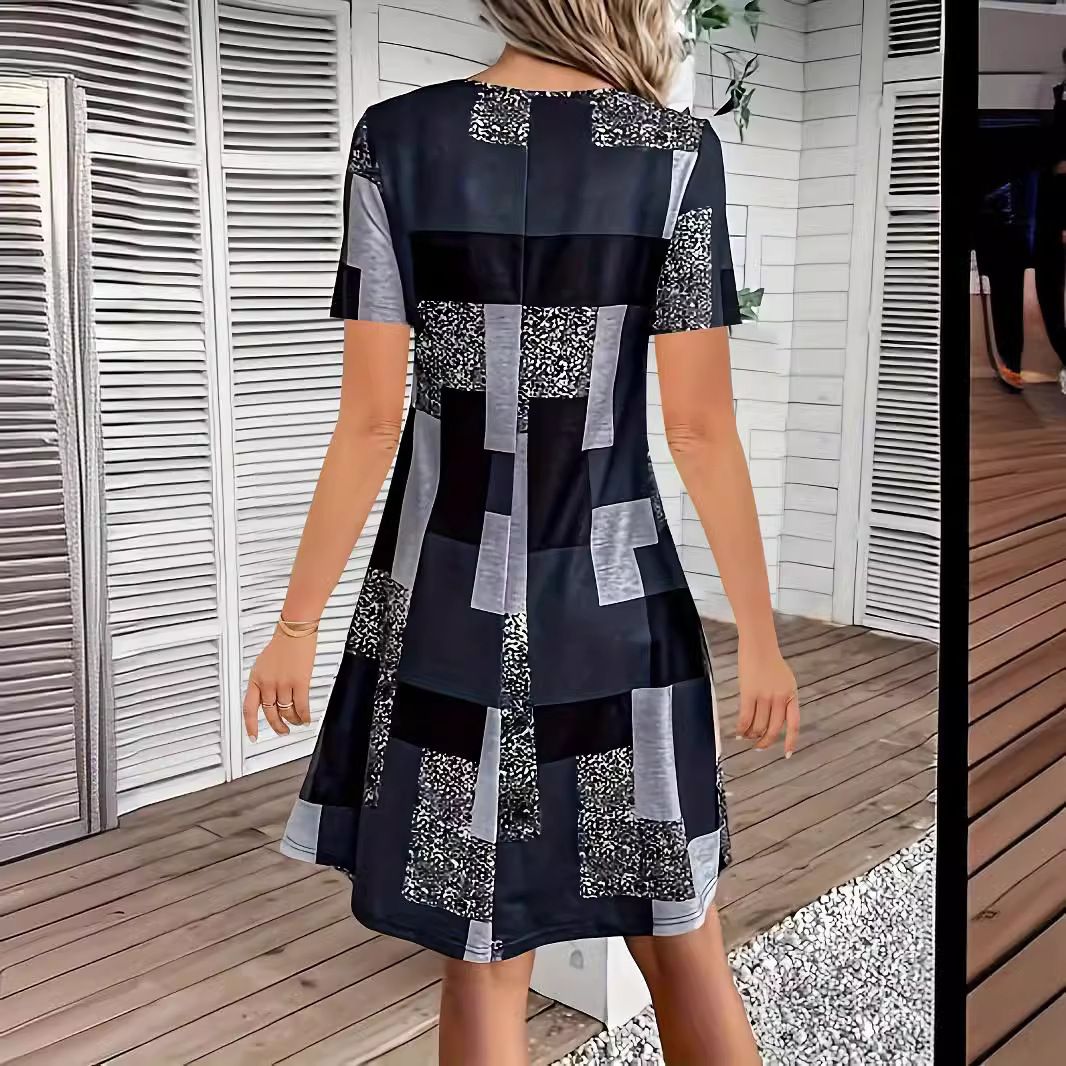 New Contrast Spliced V-Neck Dress