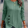 T-Shirt Vintage Slimming Long-Sleeved Top With Crew Neck Buttons