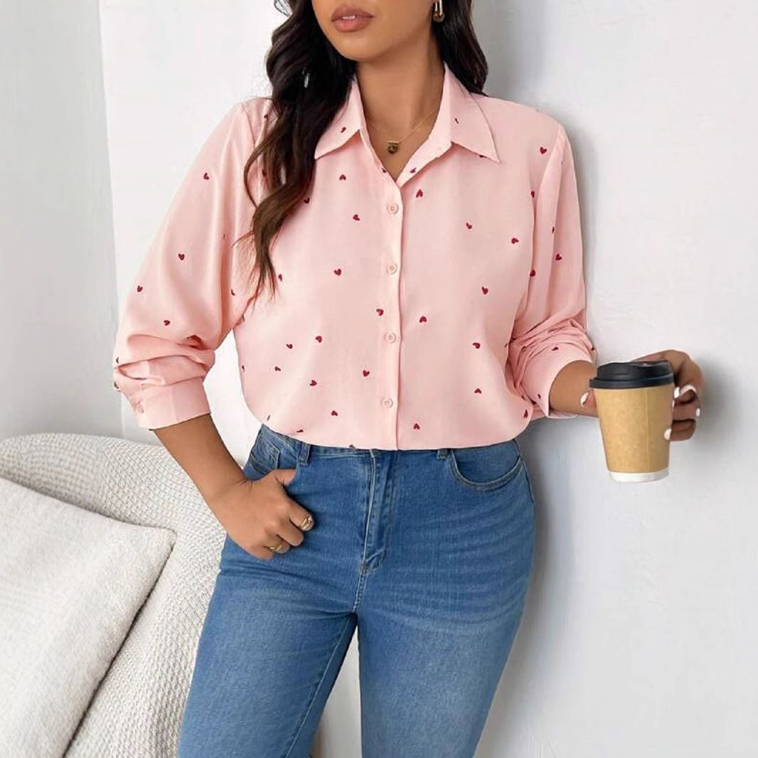Women'S Tops Fashion Digital Print Long Sleeve Shirts Love Print Shirts