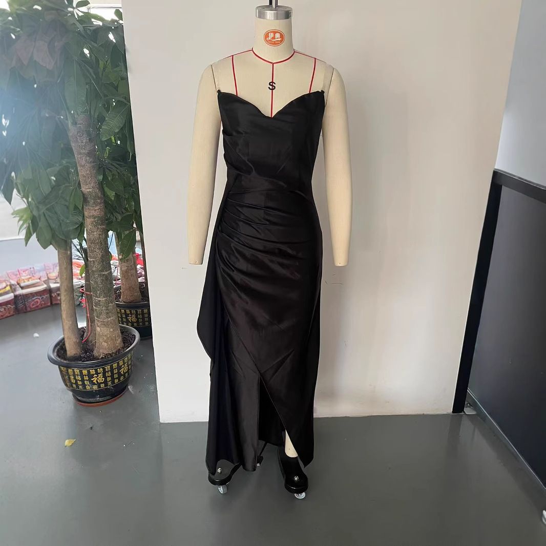 Sexy Slim Deep V Tunic Slitted Sheer Shoulder Strap Camisole Dress