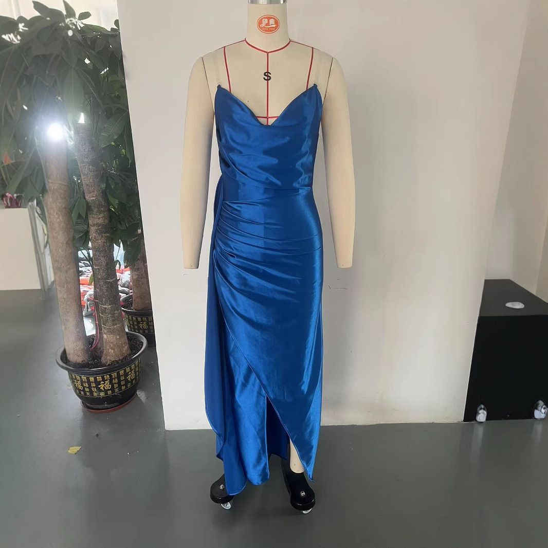 Sexy Slim Deep V Tunic Slitted Sheer Shoulder Strap Camisole Dress