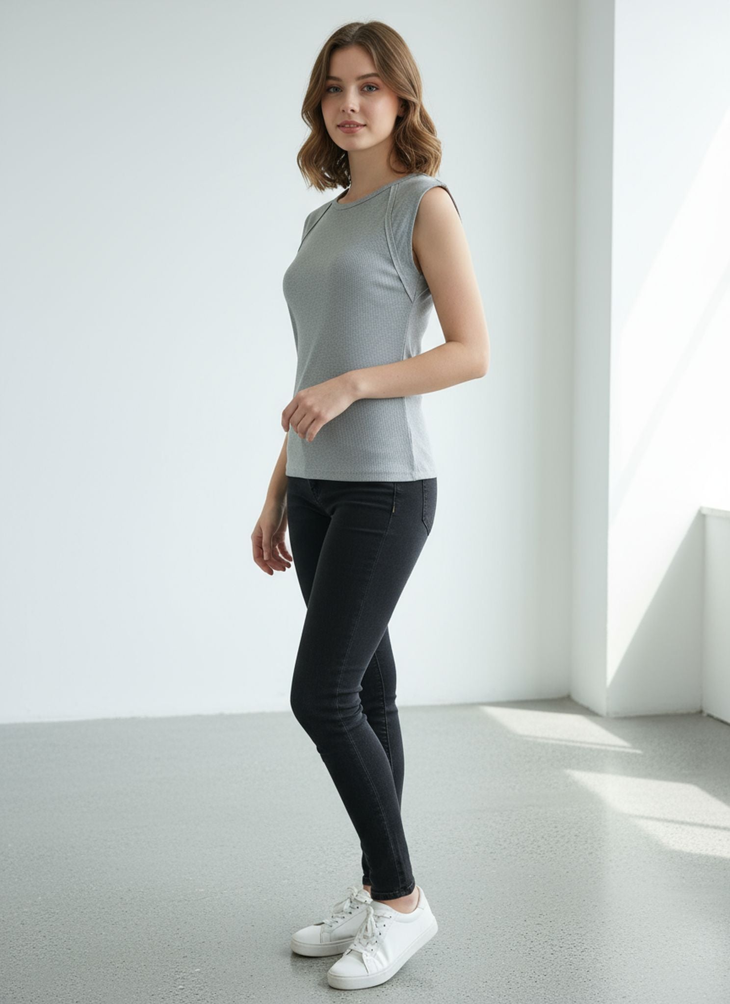 Solid Color Crew Neck Slim Ribbed Sexy Hot Girl Top Vest Camisole Girl