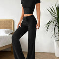 Casual Sports Slim High Waist Solid Color Trousers Short Sleeve T-Shirt Set Women