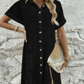 New Simple Solid Color Casual Fashion Lapel Button-Down Shirt Dress
