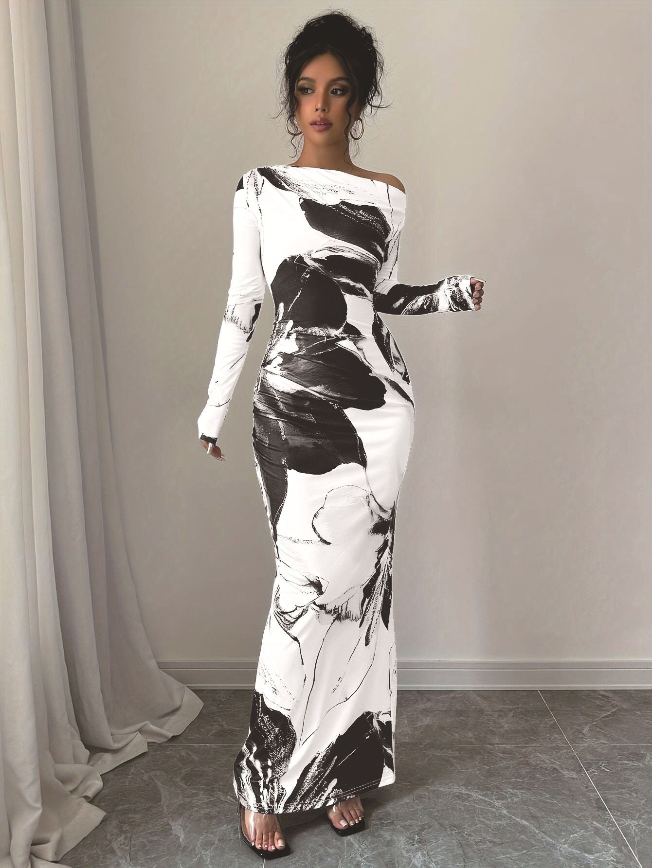 Floral Print Crossbody Shoulder Hip Wrap Dress