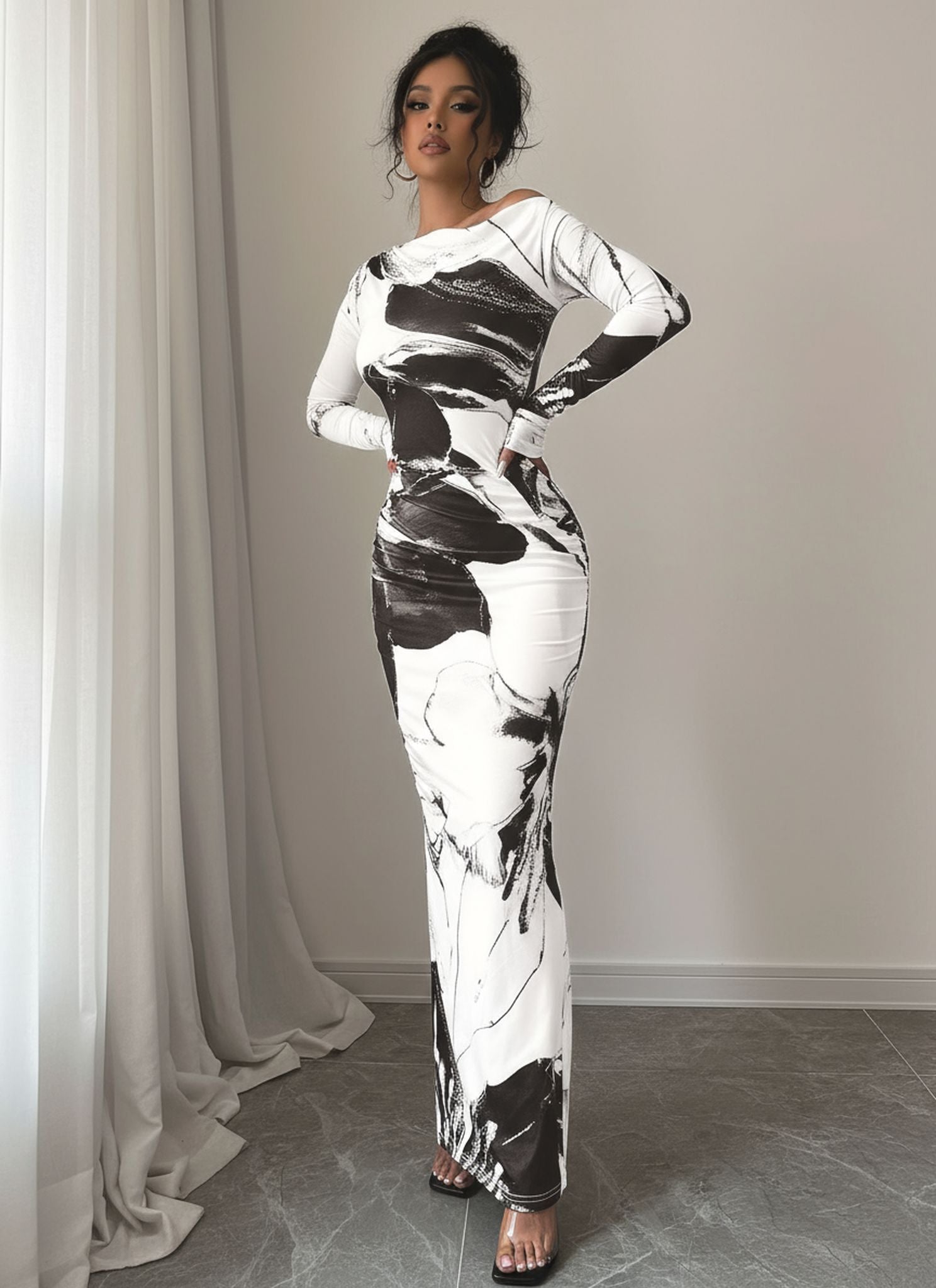 Floral Print Crossbody Shoulder Hip Wrap Dress