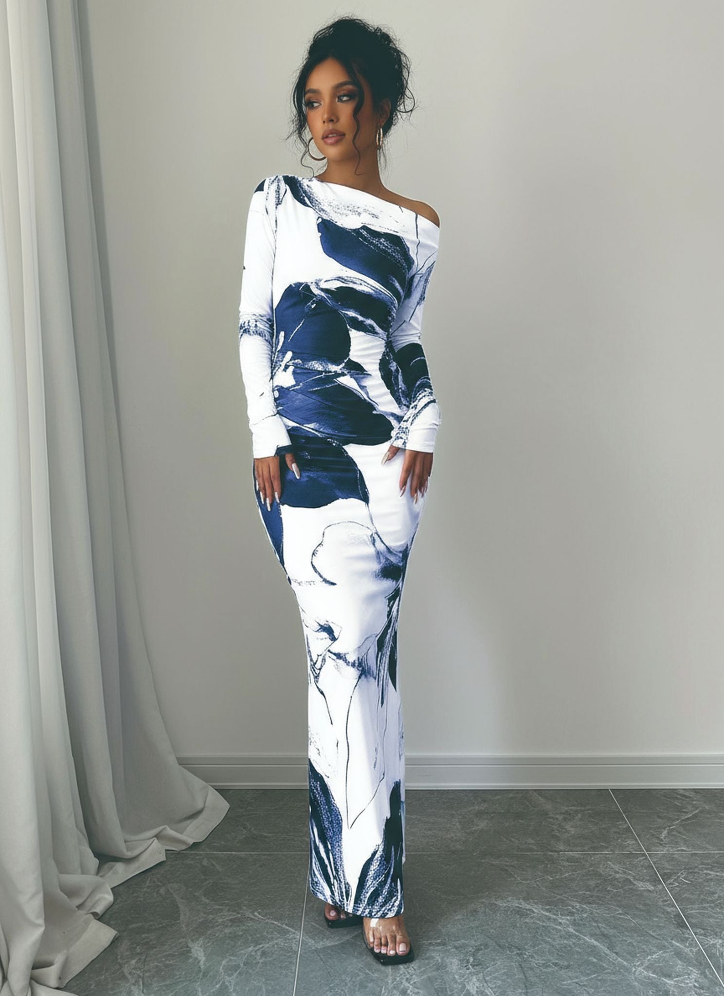 Floral Print Crossbody Shoulder Hip Wrap Dress